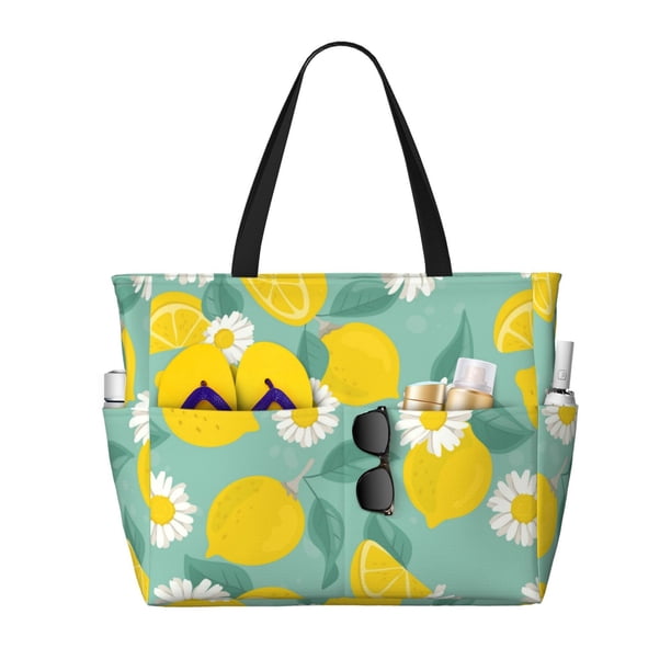 Fotbe Lemons Chamomile Flowers And Leaves Bolsa de Viaje para Playa - Resistente al Agua, Bolsa Tote de Gran Capacidad y Ligera con 7 Bolsillos para Mujeres y Hombres