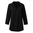 thumbnail image 5 of Luogg Women Solid Loose V Neck Three Quarter Sleeve Shirt Long Sleeve Casual Top Plus Size Blouses, 5 of 5