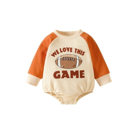 

sdghg Infant Baby Girls Boys Romper Letter Rugby Print Contrast Color Long Sleeve Round Neck Jumpsuits Autumn Winter Bodysuits