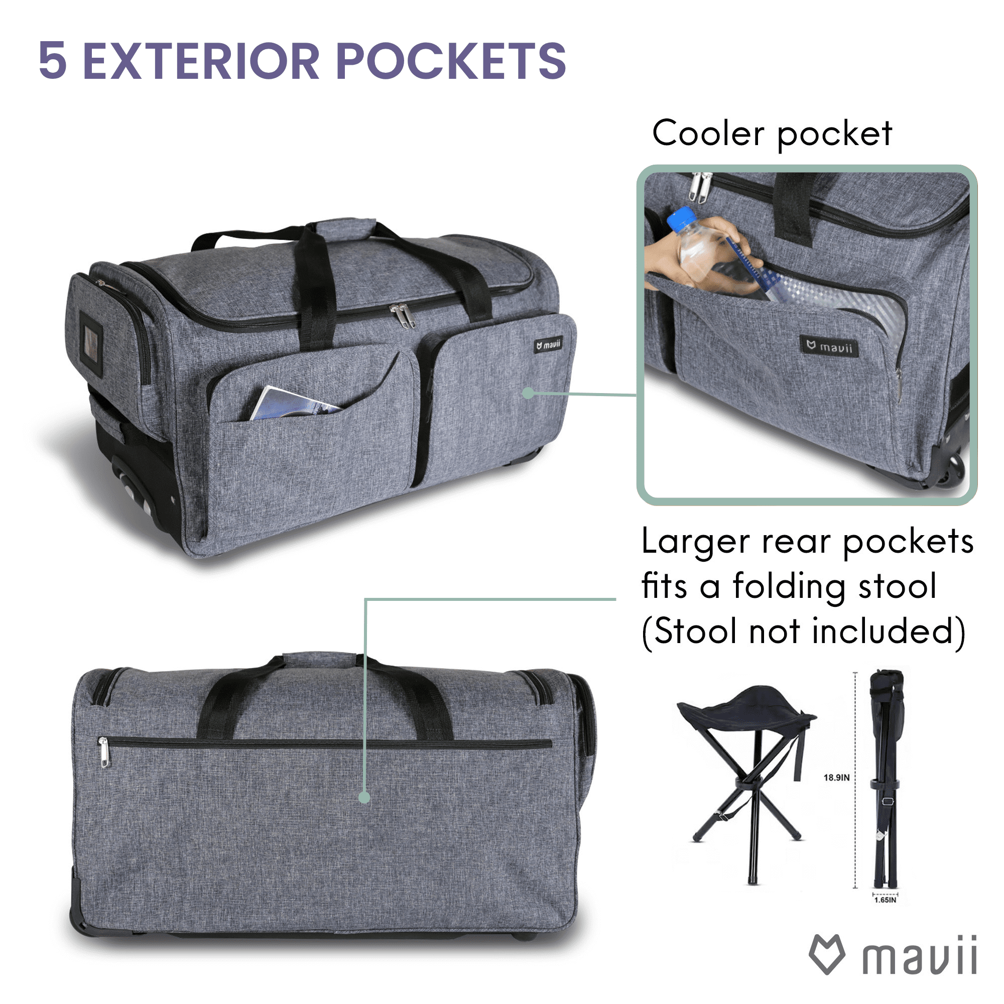 Mavii Rolling Duffel Bag with Garment Rack 28 inch Collapsible Competition Dance Duffle Wheeled Lightweight Dance Bag