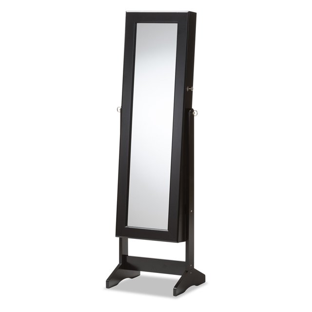 Baxton Studio Alena Brown Finition Bois Debout Libre Miroir Bijoux Armoire