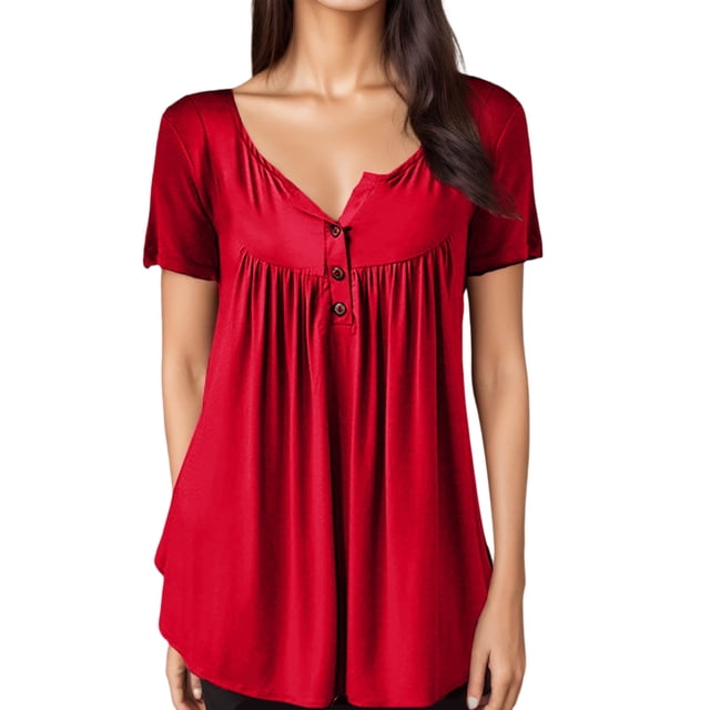 Ketyyh-chn99 T-Shirts pour Femmes Dames Décontracté Ample à Manches Longues Col Rond Tunique Ligne A Blouse Rouge,m