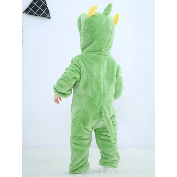 Mameluco de franela para bebe con forma de dinosaurio de dibujos animados super lindo mono con capucha y cremallera para cosplay de Halloween