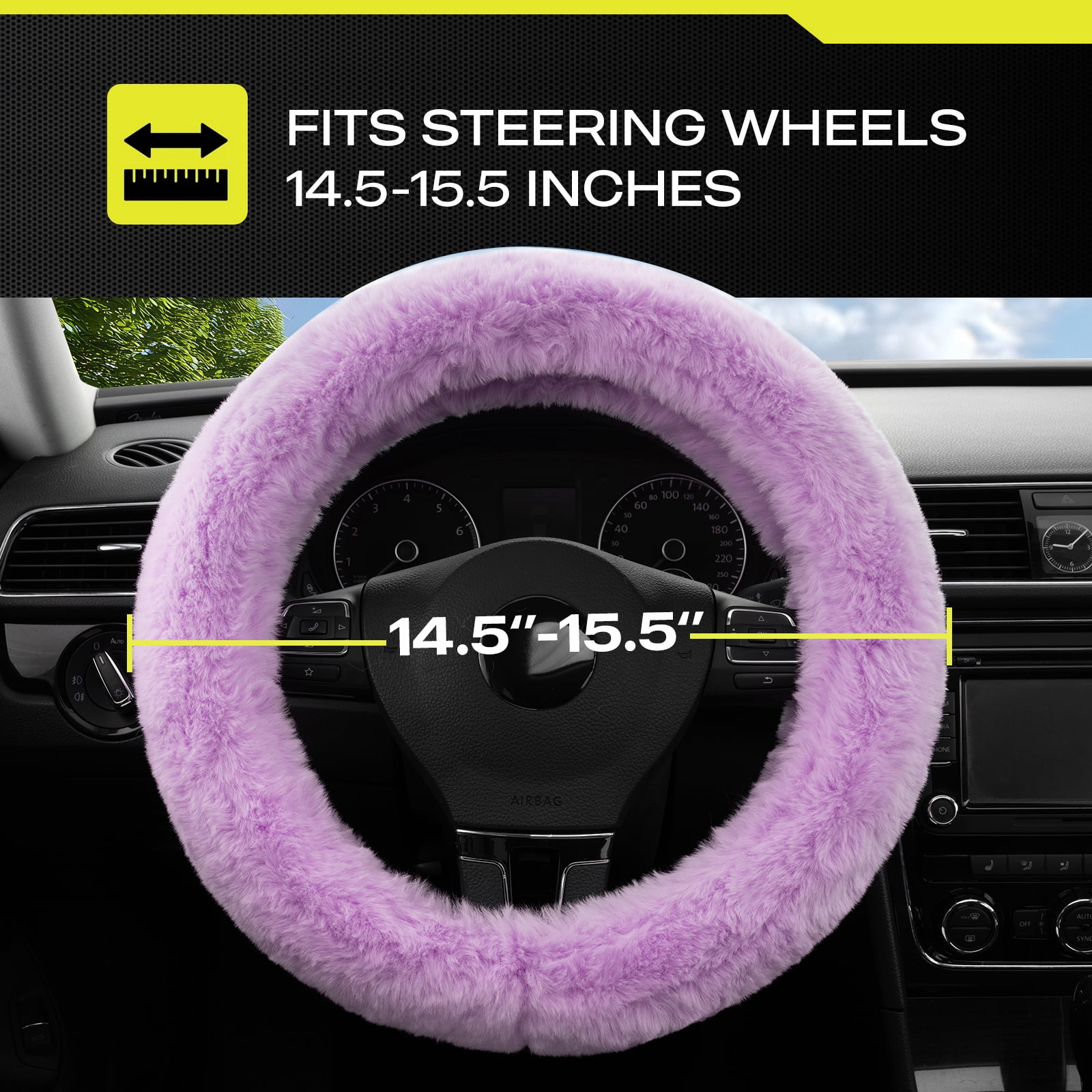 Auto Drive Fuzzy Steering Wheel Cover, Soft Plush Faux Fur Steering Wheel Cover, Cozy Warm Steering Wheel Cover Non-Slip, Universal Fit for Cars SUV Truck, Fits 14.5"–15",Purple
