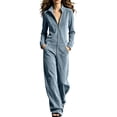 thumbnail image 2 of Sunnin Womens Zip Front Jumpsuit Stand Collar Wide Leg Lounge Wear with Pockets, 2 of 8