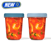 OXO Twist & Stack 32-oz Leakproof Deli Containers, 2-Pack, Reusable Food Storage Containers for Lunch Prep, Meal Prep, Soups and Leftovers, Ocean Blue