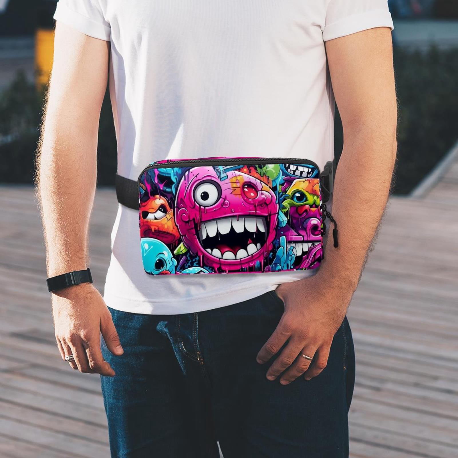 Graffiti Lightweight Adjustable Waist Bag with Extension Strap - Unisex Sling Bag for Travel and Outdoor Activities