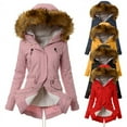 thumbnail image 2 of Abrigo de algodón para mujer, más terciopelo, grueso, cálido, de algodón, con cuello de piel y capucha, para otoño e invierno, resistente al frío, 2 of 5