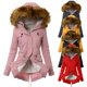 thumbnail image 2 of Abrigo de algodón para mujer, más terciopelo, grueso, cálido, de algodón, con cuello de piel y capucha, para otoño e invierno, resistente al frío, 2 of 5