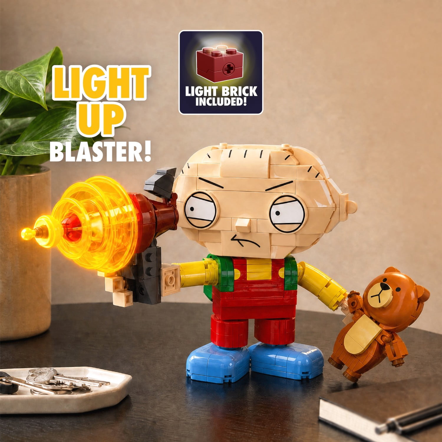 Brickcraft Family Guy Stewie Building Kit with Light-Up Laser Blaster, Indoor Play