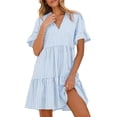 thumbnail image 5 of Holidays Dresses for Women Ndbuld Women's Summer Striped V-neck Pleated Casual Mini Beach Dress With Pockets Light Blue XXL, 5 of 9
