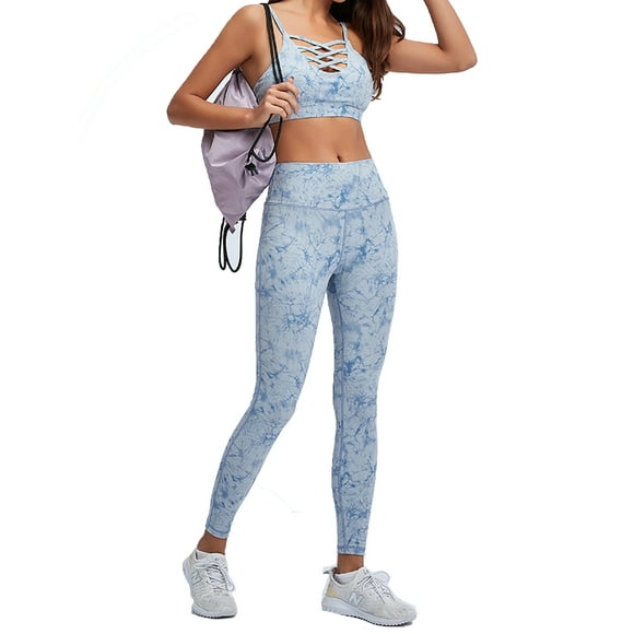 Women's Push Up Shockproof Bra Pants Naked Tie Dye Yoga Sports Suit Fitness Wear WERSEON Modelo