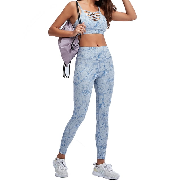 Women's Push Up Shockproof Bra Pants Naked Tie Dye Yoga Sports Suit Fitness Wear WERSEON Modelo