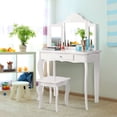 thumbnail image 3 of Patiojoy Wooden Vanity Table with Triple Folding Mirror & Stool for Kids, 3 of 7