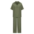thumbnail image 5 of Summer Hot Saving! ITSUN Women's Outfits 2PC Suit Short Sleeve Solid Trousers Casual Two-Piece Leisure Suit Army Green 3XL, 5 of 5