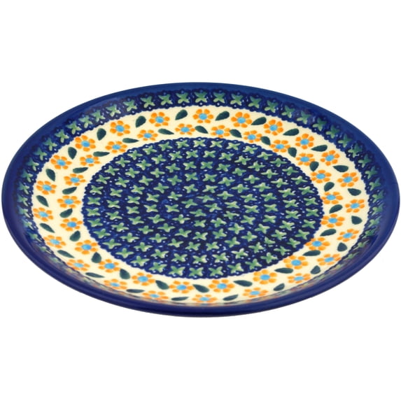 Polish Pottery 7½-inch Dessert Plate (Daisy Stitches Theme) Hand Painted in Boleslawiec, Poland + Certificate of Authenticity