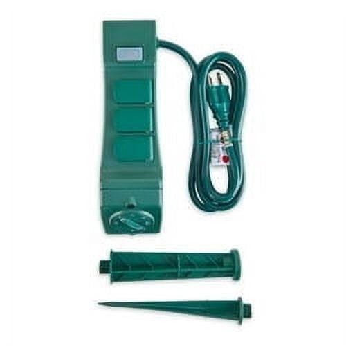 Outdoor 6-Outlet Power Stake with Timer, 1625 Watts, Green, 6', by Holiday Time