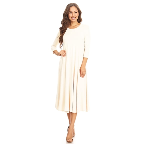 Women's Casual Basic Comfy 3/4 Sleeve Flare A-line Midi Long Maxi Dress