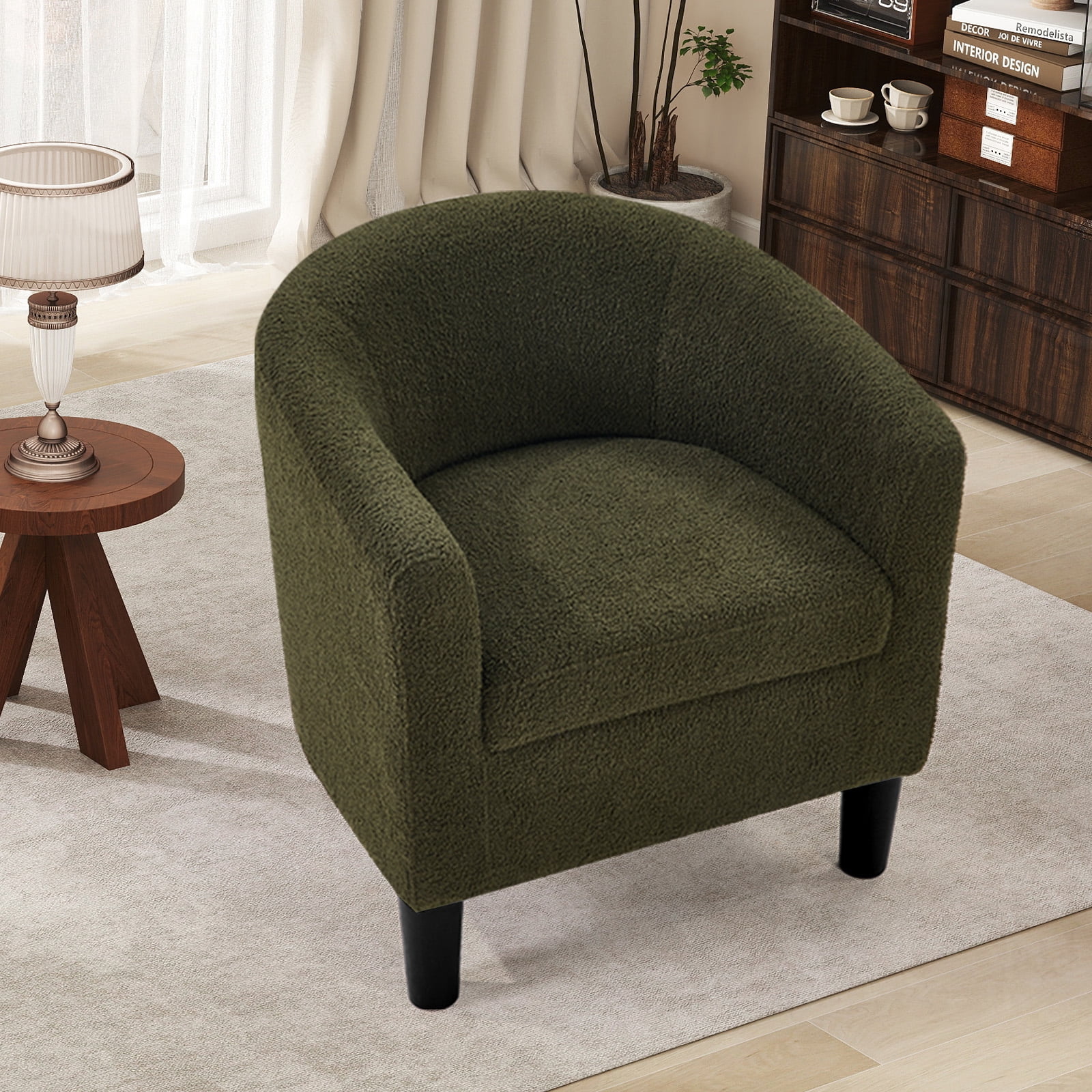 Bonzy Home Accent Barrel Chair, Teddy Fleece Upholstered Club Chair with Armrest Small Reading Chair, for Living Room, Bedroom & Reception Room, Green