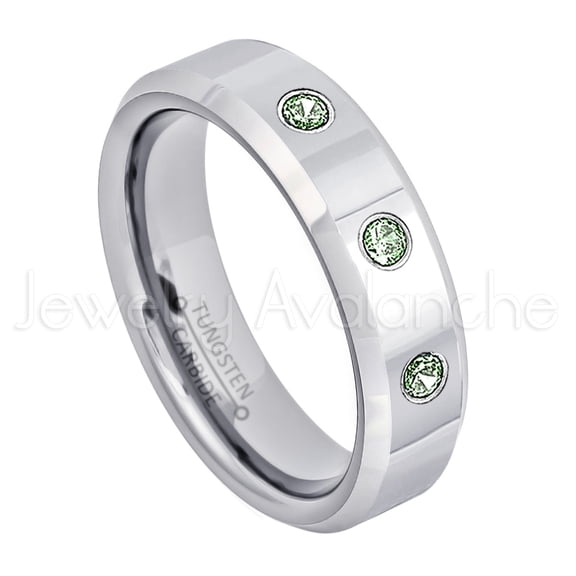 6mm Ladies Polished Beveled Tungsten Ring - 0.21ctw Alexandrite 3-stone Band - Personalized Tungsten Wedding Ring - Custom Made June Birthstone Ring TN048BS