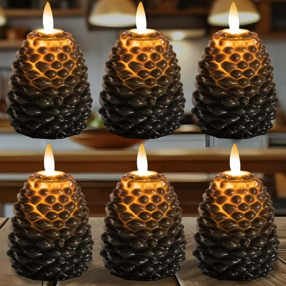 6 Pcs LED Pine Cone Candles, Unscented Pinecone Candles for Holiday Indoor Home Party Activities Decoration