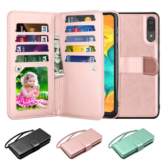6.4" 2019 Galaxy A50 Case, Samsung A50 Wallet Case, Njjex Luxury Pu Leather 9 Card Slots Holder Carrying Folio Flip Cover [Detachable Magnetic Hard Case] & Kickstand & Hand Strap