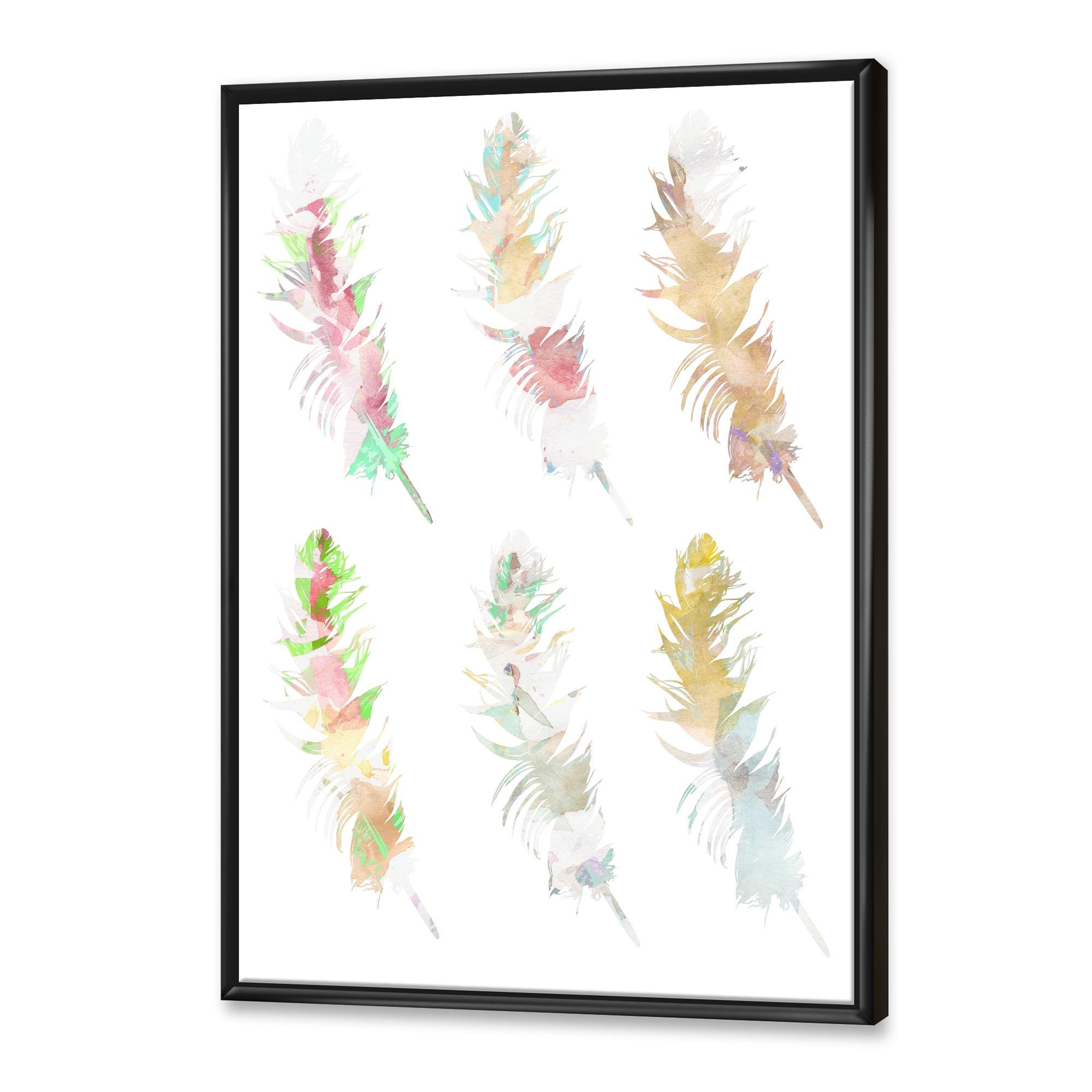Vibrant Boho Art Feather In Rustic Bright Colors 16 in x 32 in Framed Painting Canvas Art Print, by Designart