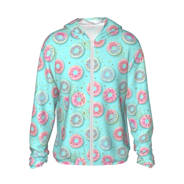 Balery Colorful Sweet Donuts Sudadera ligera de manga larga con capucha y protección solar UPF 50+ para hombre y mujer, ideal para pesca y running-X-Large