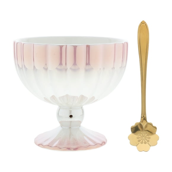1 Set Ceramic Dessert Bowls With Spoon Ice Cream Cups Footed Dessert Bowl For Ice Cream Smoothie Fruit Salad Yogurt Trifle
