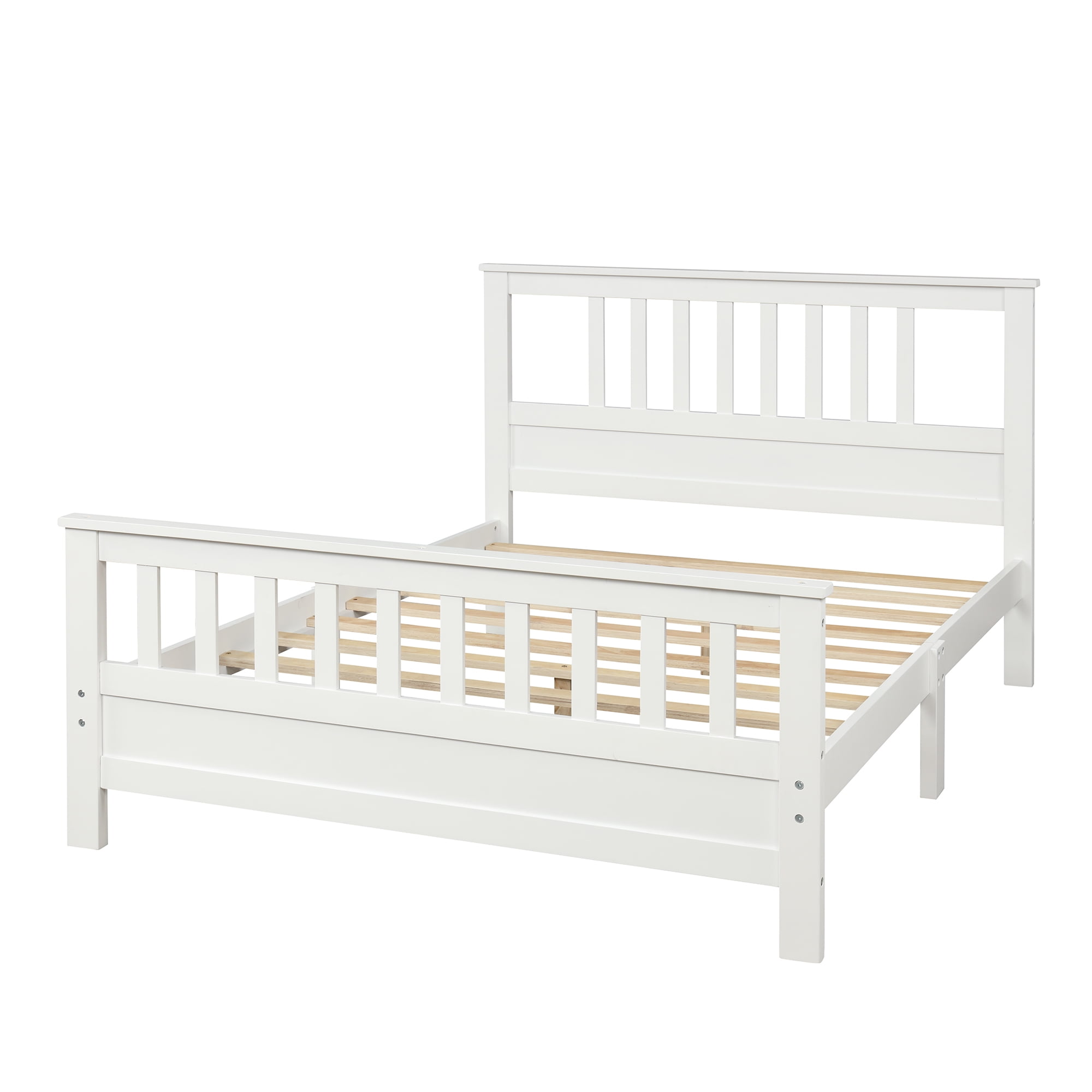 Gewnee Wood Full Size Platform Bed Frame with Headboard and Footboard for Kids,Teens,Adults,White