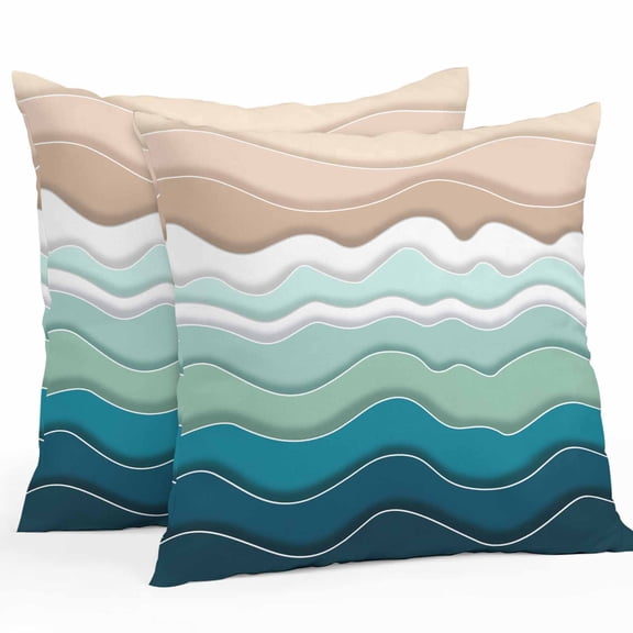Outdoor Waterproof Pillow Covers Watercolor Gradient Waves Decorative Throw Pillow Protectors for Patio Sofa Garden Couch,18x18in 2 Pack