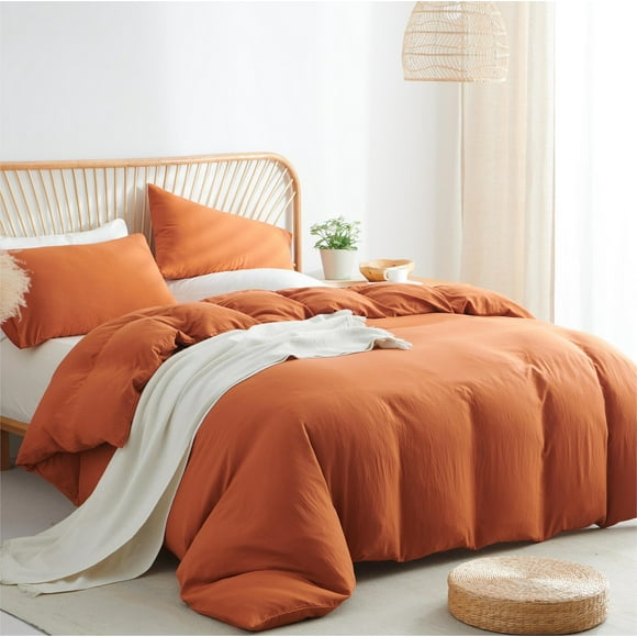 Nayoroom 3 Pieces Washed Cotton Ultra Soft Caramel Brown Duvet Cover All-Season Breathable and Organic Feel for Bedroom Decor,King Size