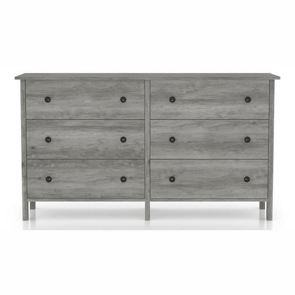 Bowery Hill Transitional Wood 6-Drawer Dresser in Gray Oak