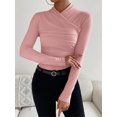 thumbnail image 6 of Michellecmm Women's Spring Elegant Slim Tops Solid Color Long Sleeve High Neck Ruched Wrap T-Shirt Clubwear, 6 of 7