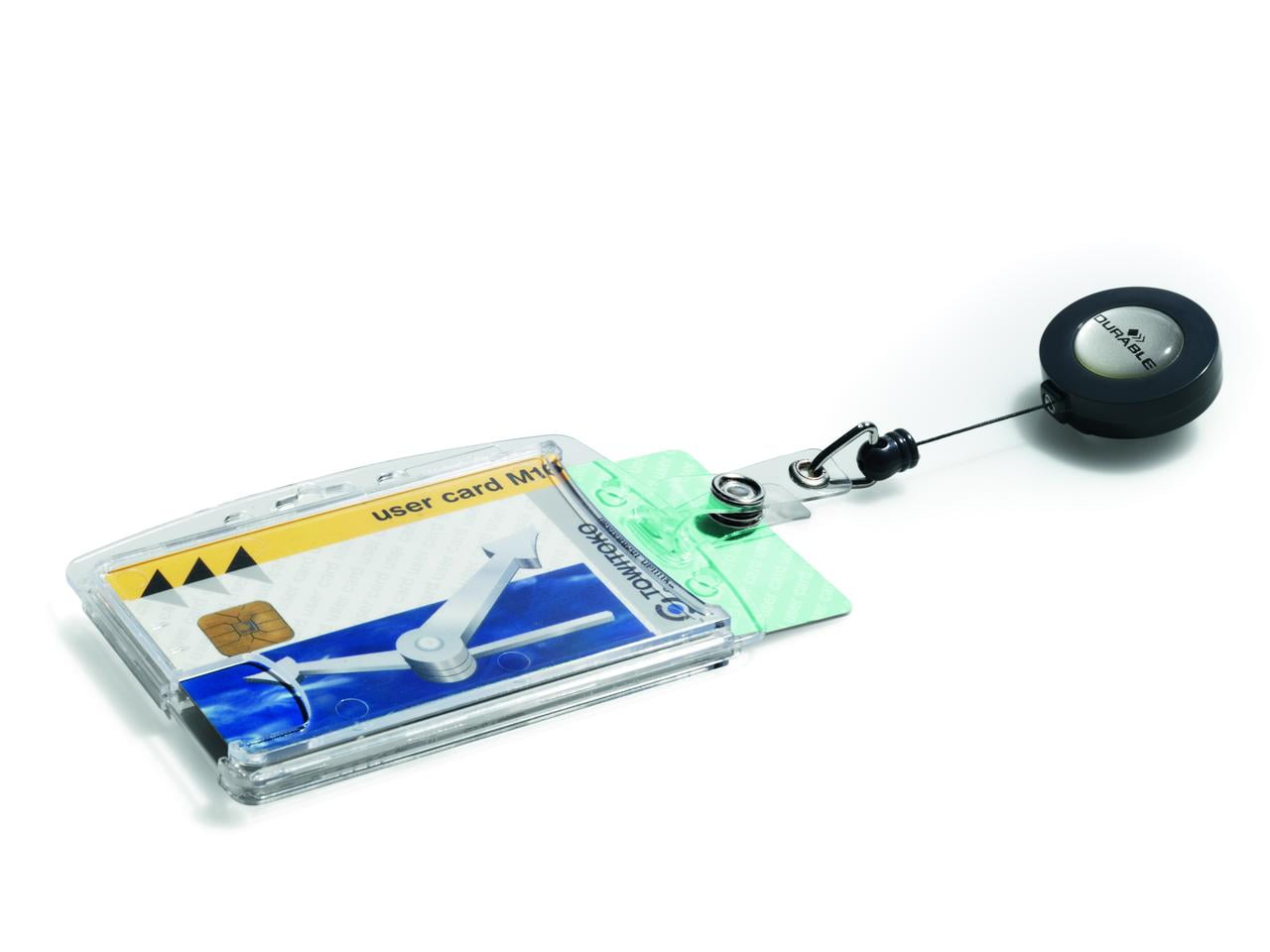 DURABLE Shell-style ID Badge Holders for Two Badges with Retractable Reel, 2-3/4" x 4 ", Clear, Pack of 10 (822419)