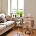 thumbnail image 2 of Natural Wood 6 Piece TV Trays Set Featuring Four Folding Snack Tables, Removable Serving Tray, and Rolling Storage Stand with Locking Wheels, 2 of 8