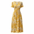 thumbnail image 7 of Bxsruta Women's Floral Print V Neck Short Sleeve Midi Dress Casual A Line Flowy Long Dress for Work Party Pull on Comfortable Elastic Waist Lightweight Everyday, 7 of 7