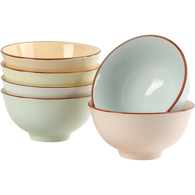 Cereal Bowls Ceramic Bowl Set - Soup Bowls Set of 6 with Candy Hue - Colorful Kitchen Bowls for Serving Salad | Oatmeal | Ramen | Pho | Noodle - Microwave and Dishwasher Safe - 6.25" W x 3" H - 23 OZ