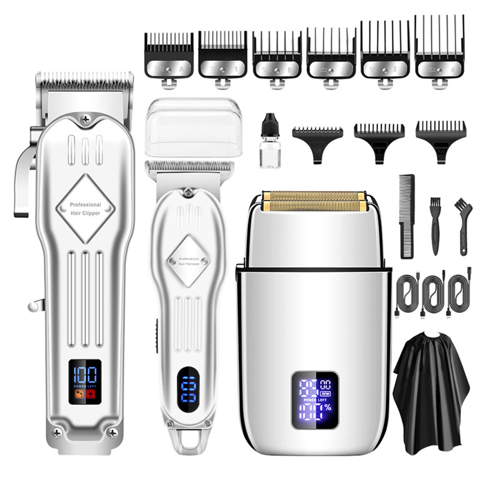 Tondeuse/rasoir Barbe Sans Fil Rechargeable VGR - 4 Têtes, écran LED, 180 Min D'autonomie