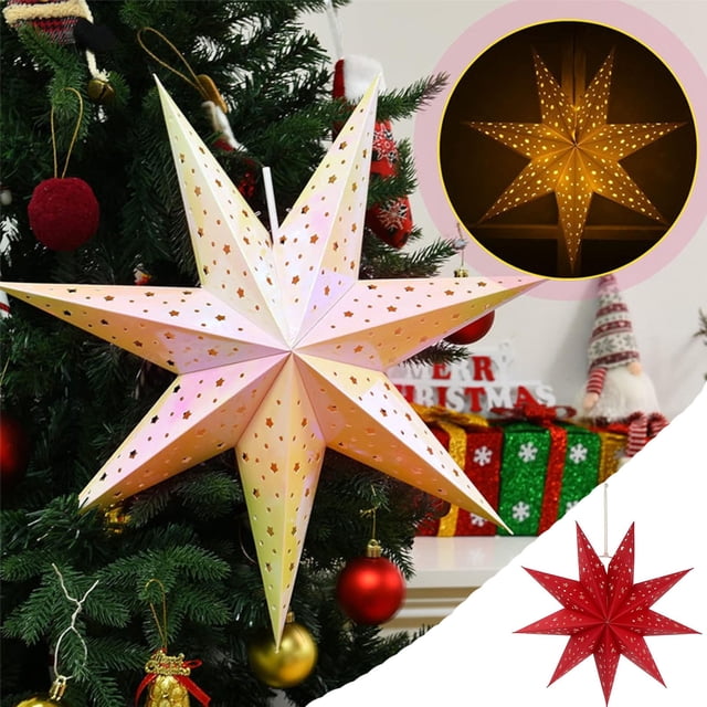 mtvxesu 9-Pointed Star Hanging Light with Battery Box, Paper and Wood Material, Foldable Design for Indoor Use, 1 Pack
