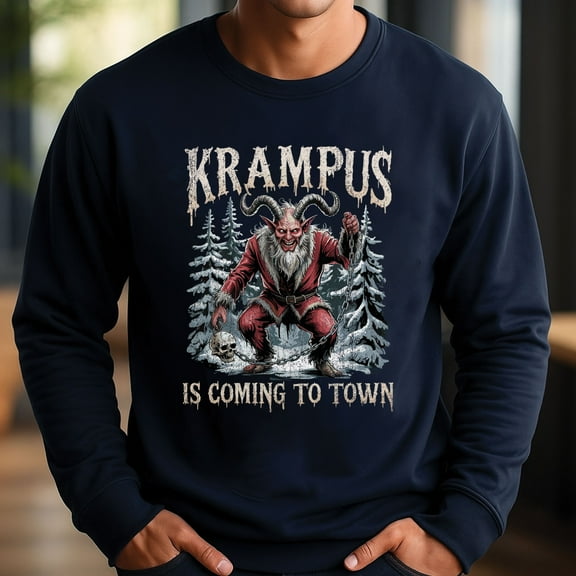 Krampus Is Coming To Town Sweatshirt – Gothic Christmas Shirt, Horror Holiday Sweater, Scary Santa Metal Xmas Gift