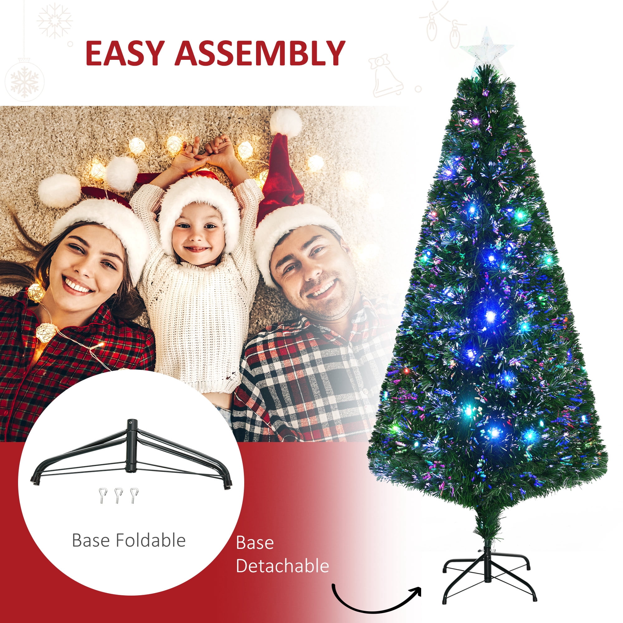 Astoutdoor Artificial Christmas Tree with Fiber Optic and LED Lights, 6 ft, Green