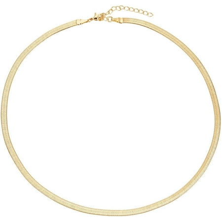 1set 1pc 4mm Brass Flat Snake Chain Necklaces for Women Men Golden 16.73 inch(42.5cm)