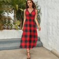 thumbnail image 3 of Buffalo Plaid Red Black Dress Fashion Boho Beach Long Dresses Female Party Printed Maxi Dress, 3 of 9