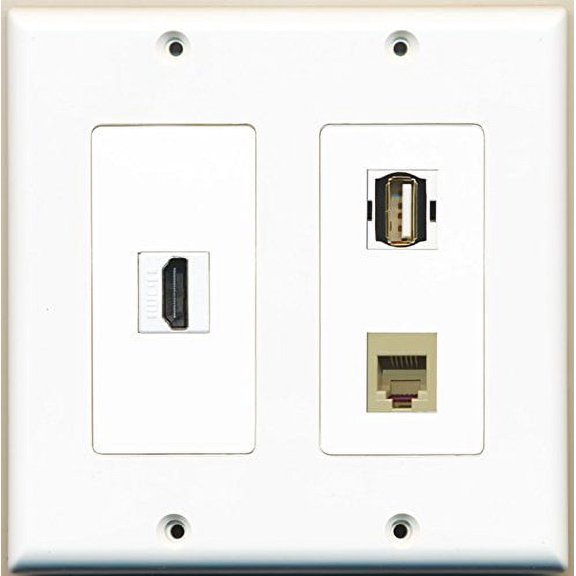 RiteAV - 1 Port HDMI 1 Port USB A-A 1 Port Phone RJ11 RJ12 Beige - 2 Gang Wall Plate