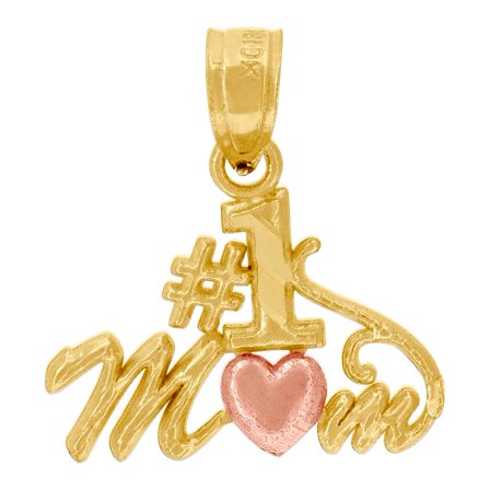 10k Gold Two-tone Dc Womens Love Heart No.1 Height 16.4mm X Width 14.7mm Mom Charm Pendant Necklace Pendant for Women