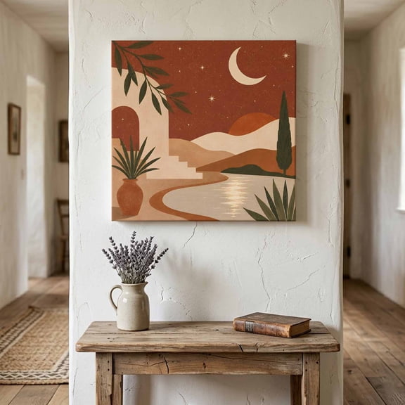 Terracotta Dessert Canvas Wall Art for Living Room Bedroom Bathroom, Boho Vintage Abstract Crescent Moon Archway Canvas Art Wall Decor, Artwork for Walls Home Office Decor, 8"x8"