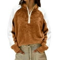 thumbnail image 4 of UTSJKR Fleece Quarter Zip Pullover Women Oversized Colorblock Cute Christmas Sweatshirt Comfy Sherpa Mock Neck Sweatshirts Brown S, 4 of 7