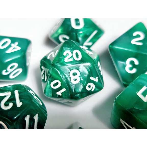 Green Pearl DnD Dice Set | Dungeons and Dragons | 7 Dice RPG Polyhedral Set