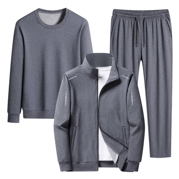 Cárdigan de cuello alto de color sólido Pantalones de suéter de cuello redondo Traje deportivo de tres piezas para hombres Pompotops oipoqjl9081